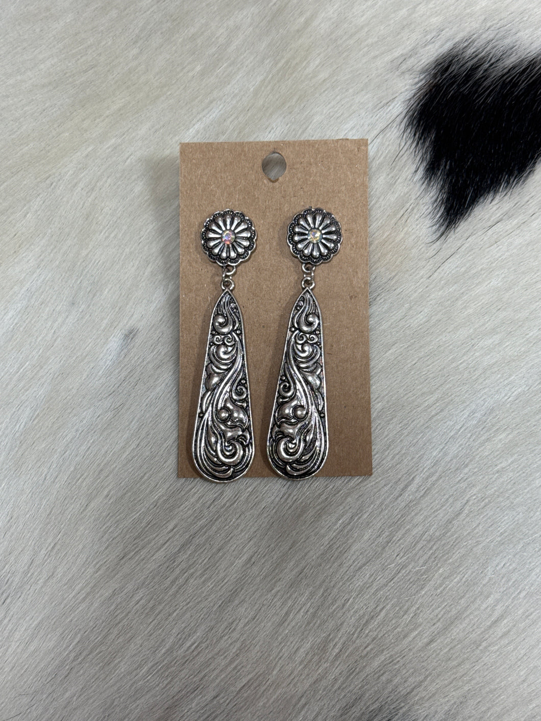 Concho Rhinestone Silver Earrings