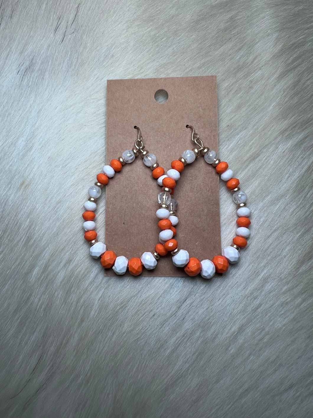 Orange, White, & Clear Beaded Earrings