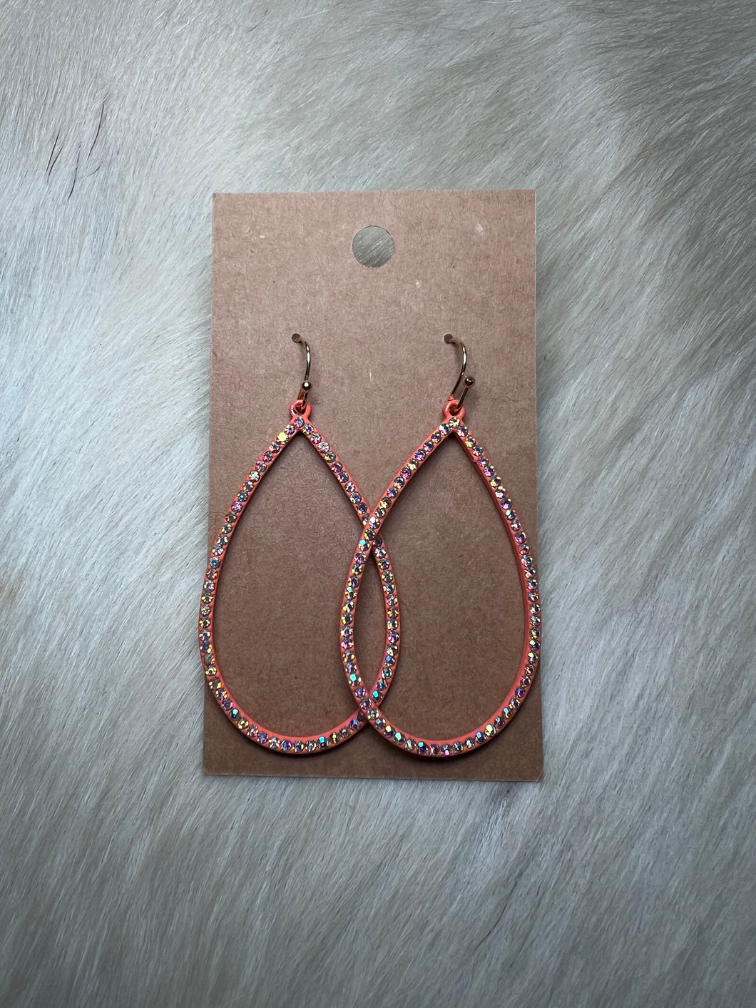 Orange Rhinestone Teardrop Earrings