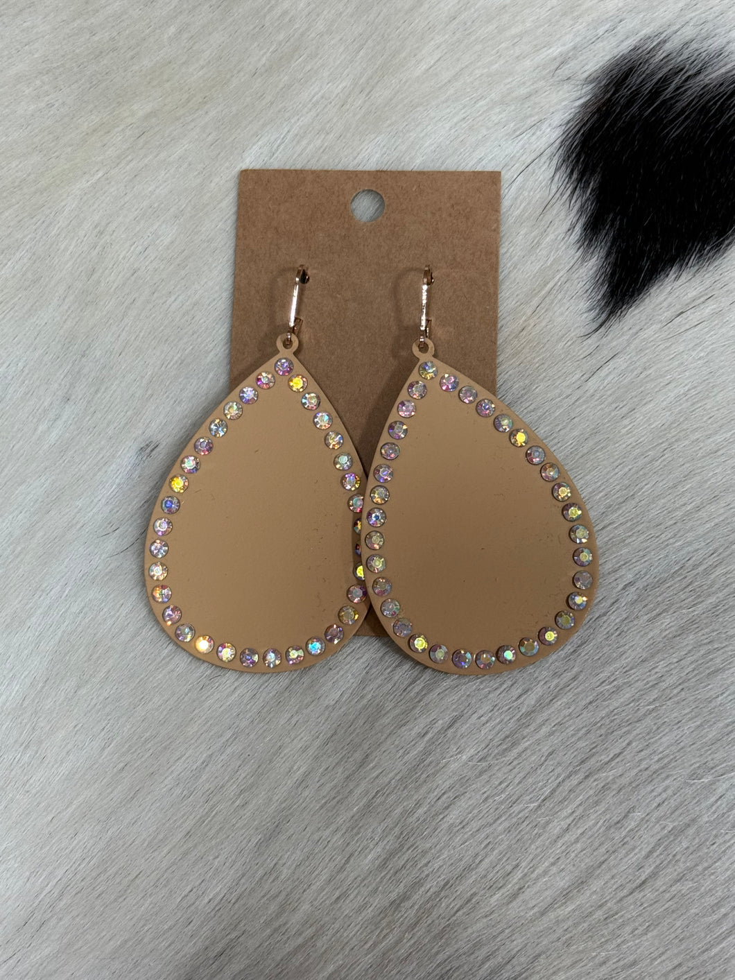 Tan Rhinestone Metal Earrings