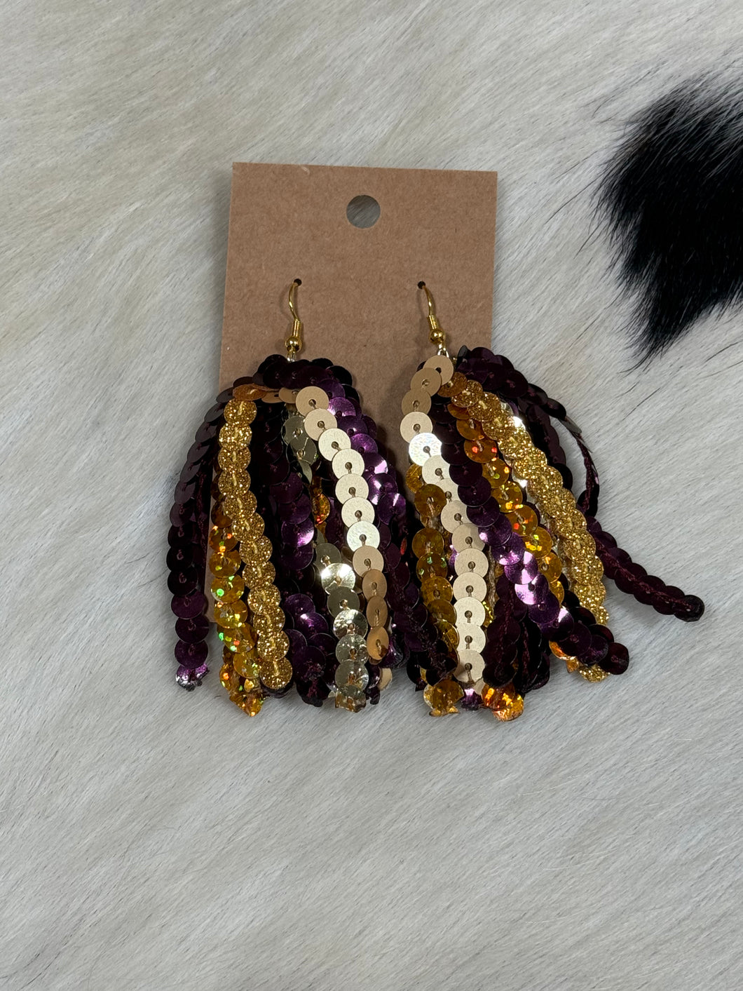 Maroon/Gold Sequin Earrings