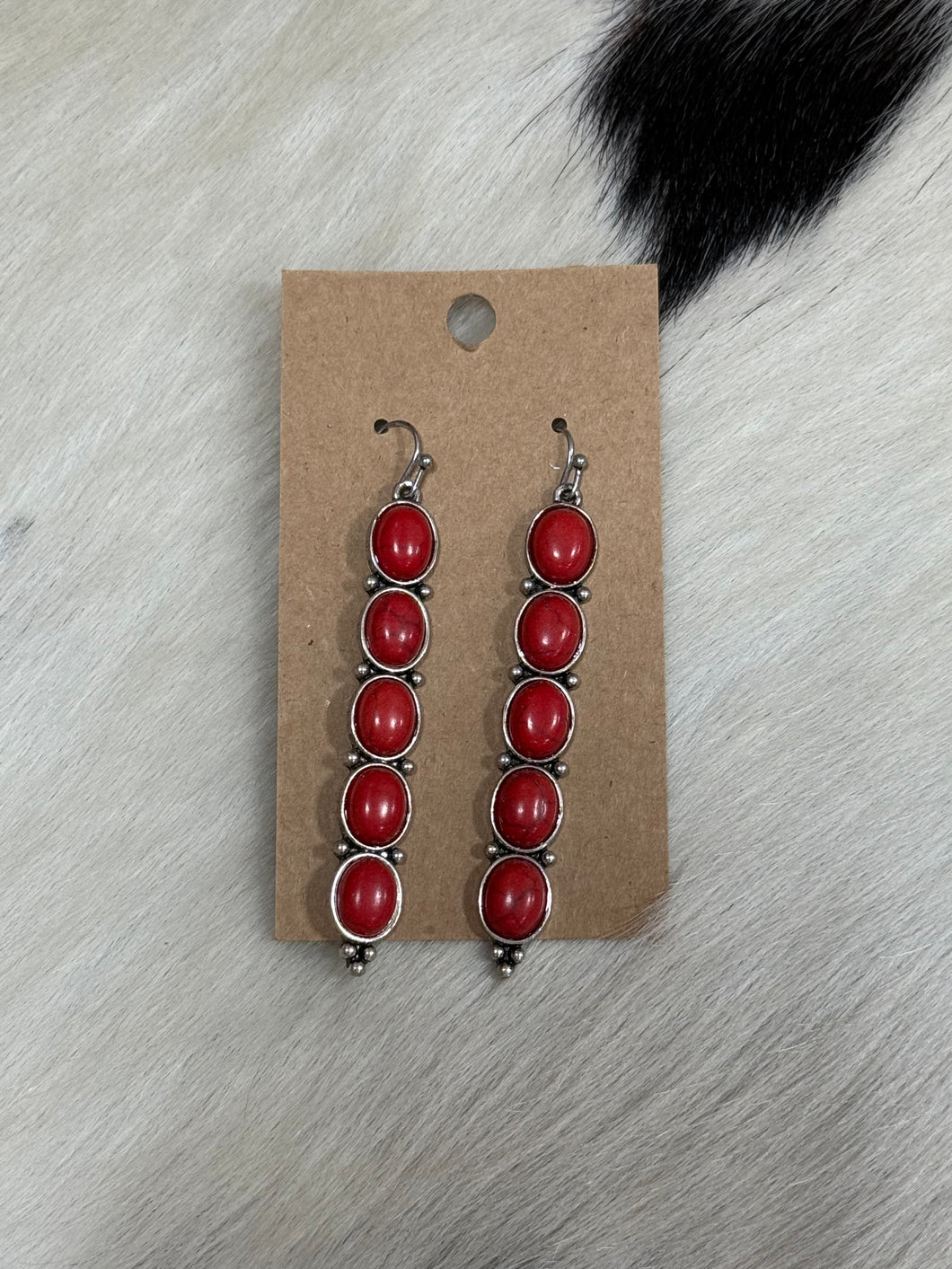 Western Red Stone Drop Bubble Earrings