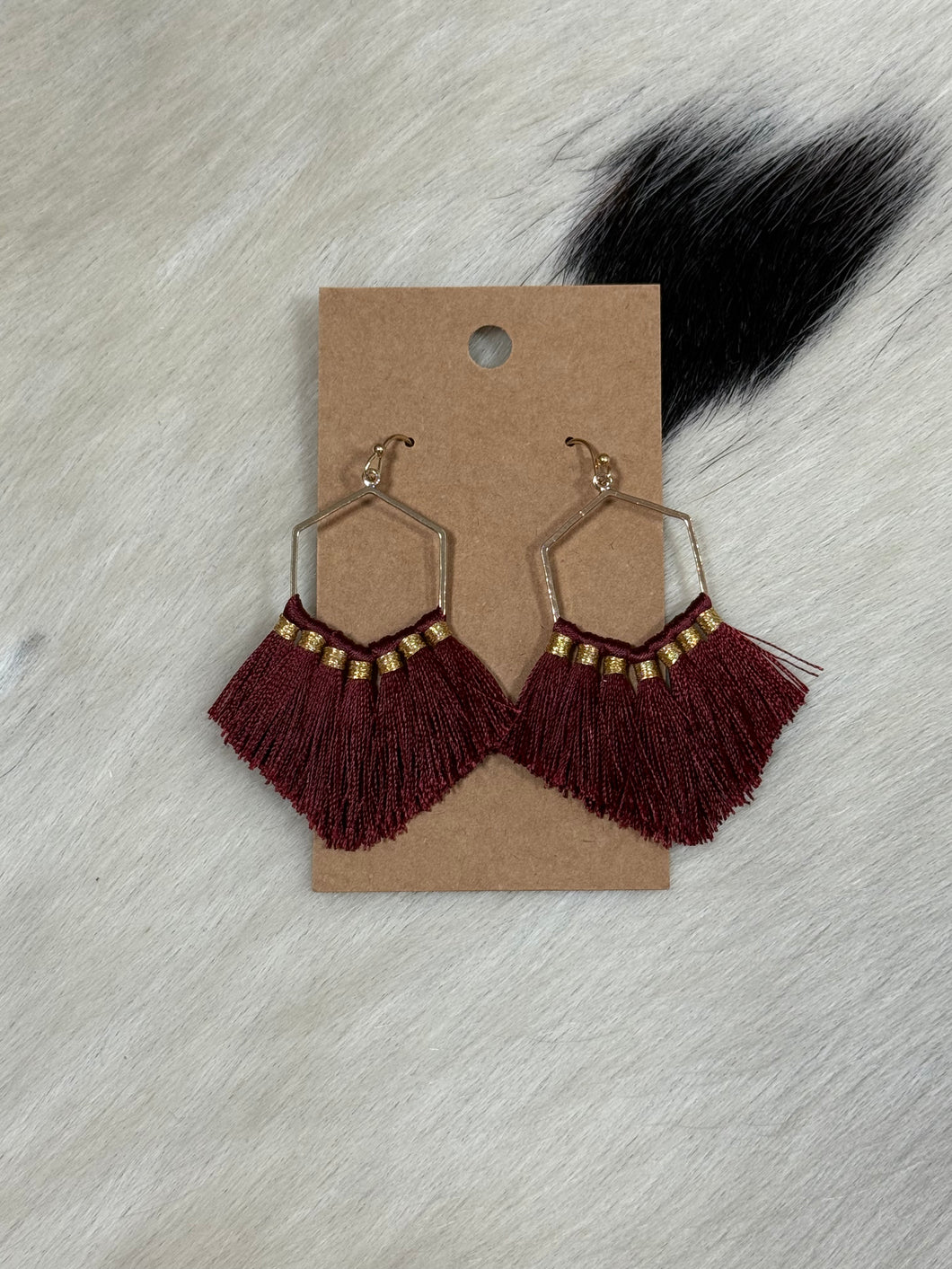 Maroon & Gold Fringe Earrings