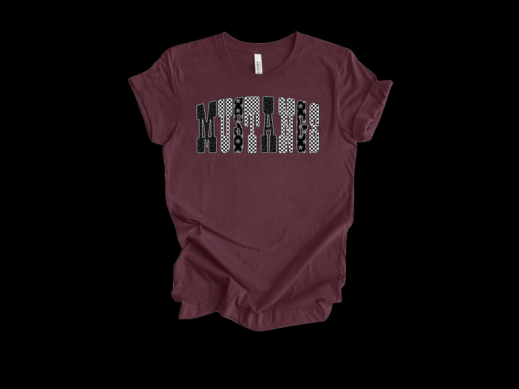 Maroon Checkered Mustangs Tee